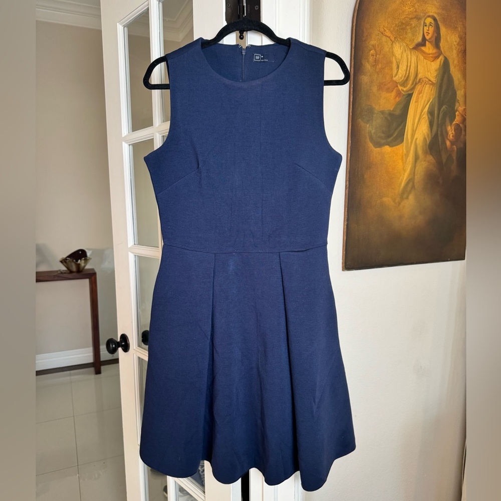 GAP Blue Pleated A-line Dress Crew Neck Sleeveless